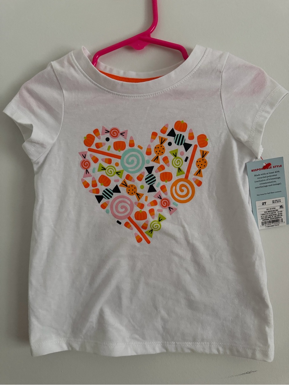 Girls White Short-Sleeve Candy Heart Graphic Tee size 2T, Brand NEW!